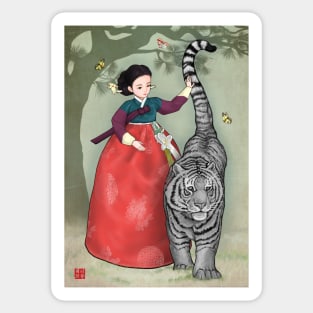 Brave Woman Black Tiger in Hanbok Sticker